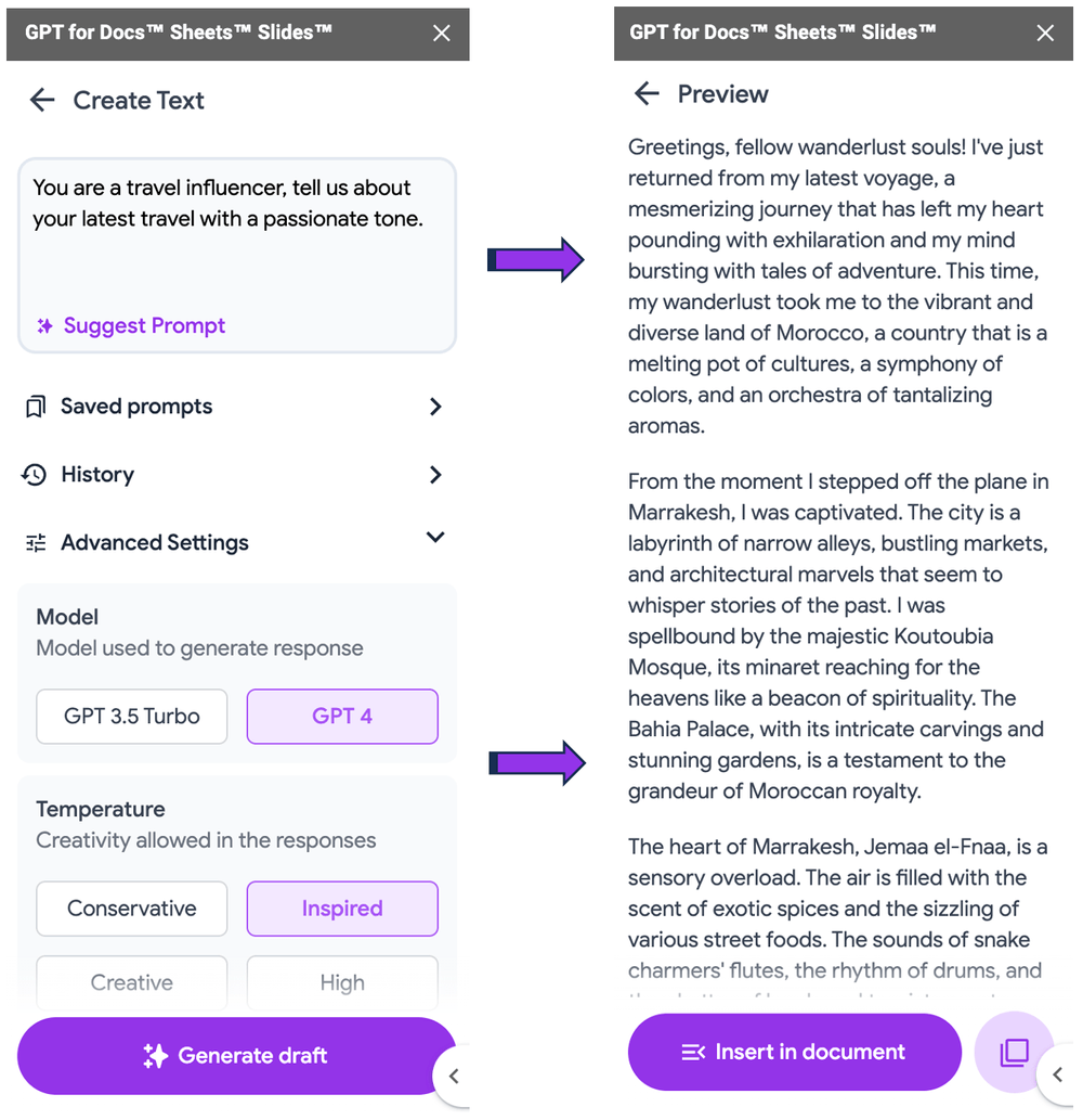 example of a passionate prompt in GPT Workspace